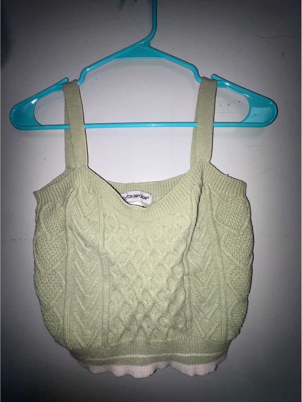 Cotton Emporium Light Green Cable Knit Crop Tank Top Size Large